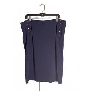 Lauren Ralph Lauren  Knee Length Nautical  Faux Button Navy Skirt Size XL